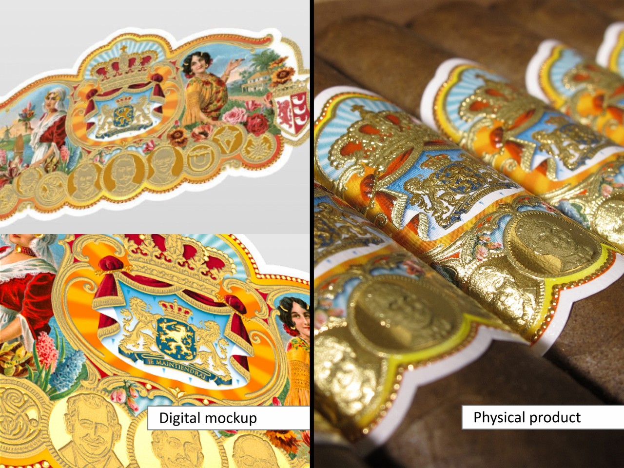 Vrijdag Premium Printing anniversary label - 3D digital mockup vs. physical sample